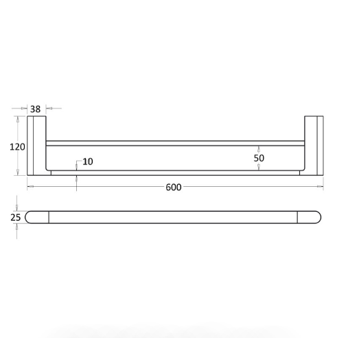 Flores Double Towel Rail 600 mm - Technical Drawing
