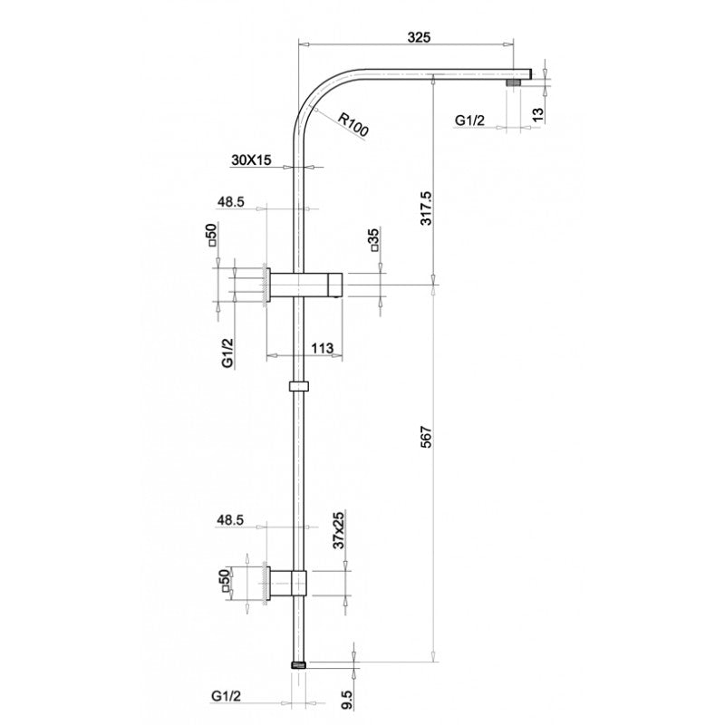10" Square Gun Metal Grey Shower Station(ABS/Brass,Top Water Inlet)
