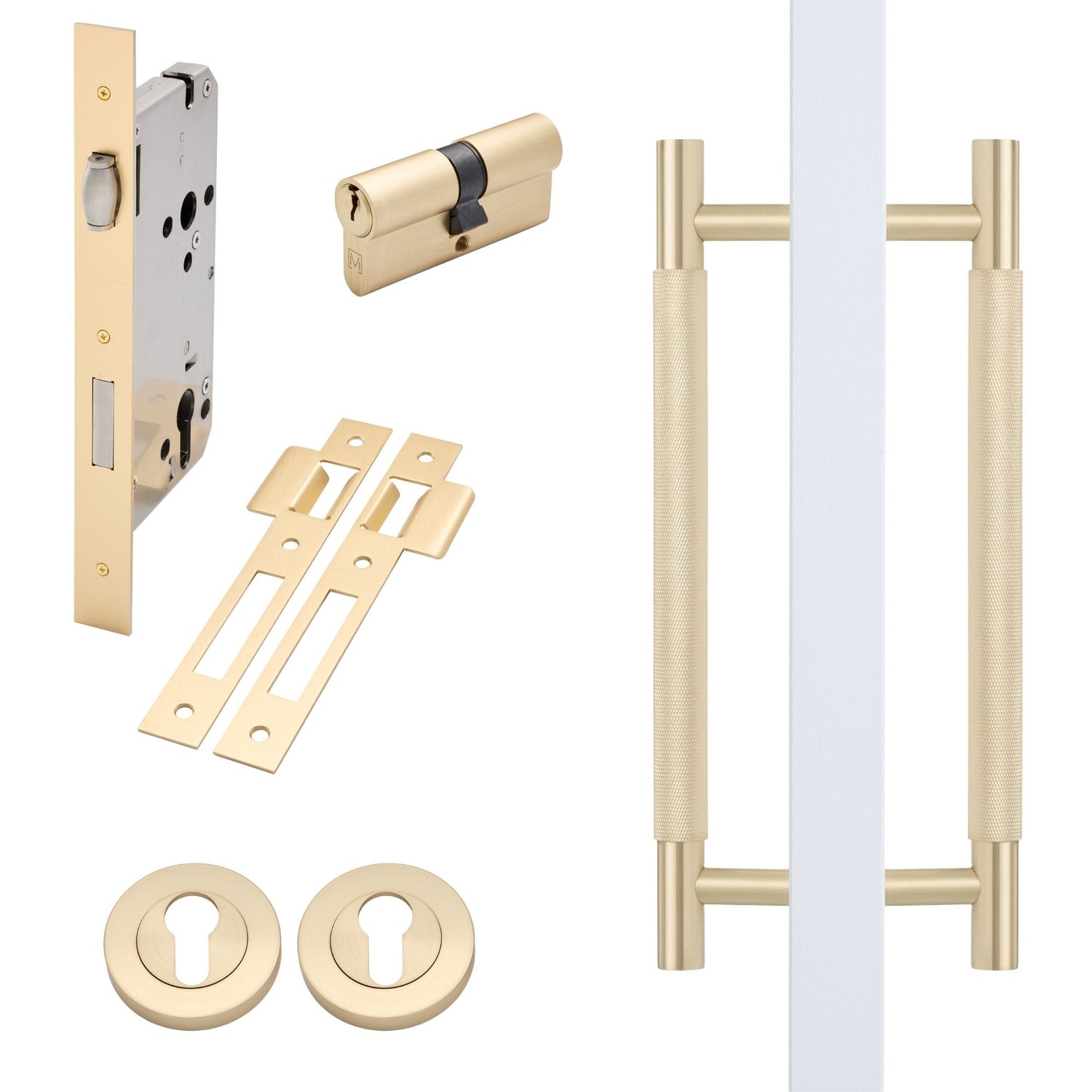 Manovella Entrance Roller Lock Kit - Charmian Pull-Satin Brass