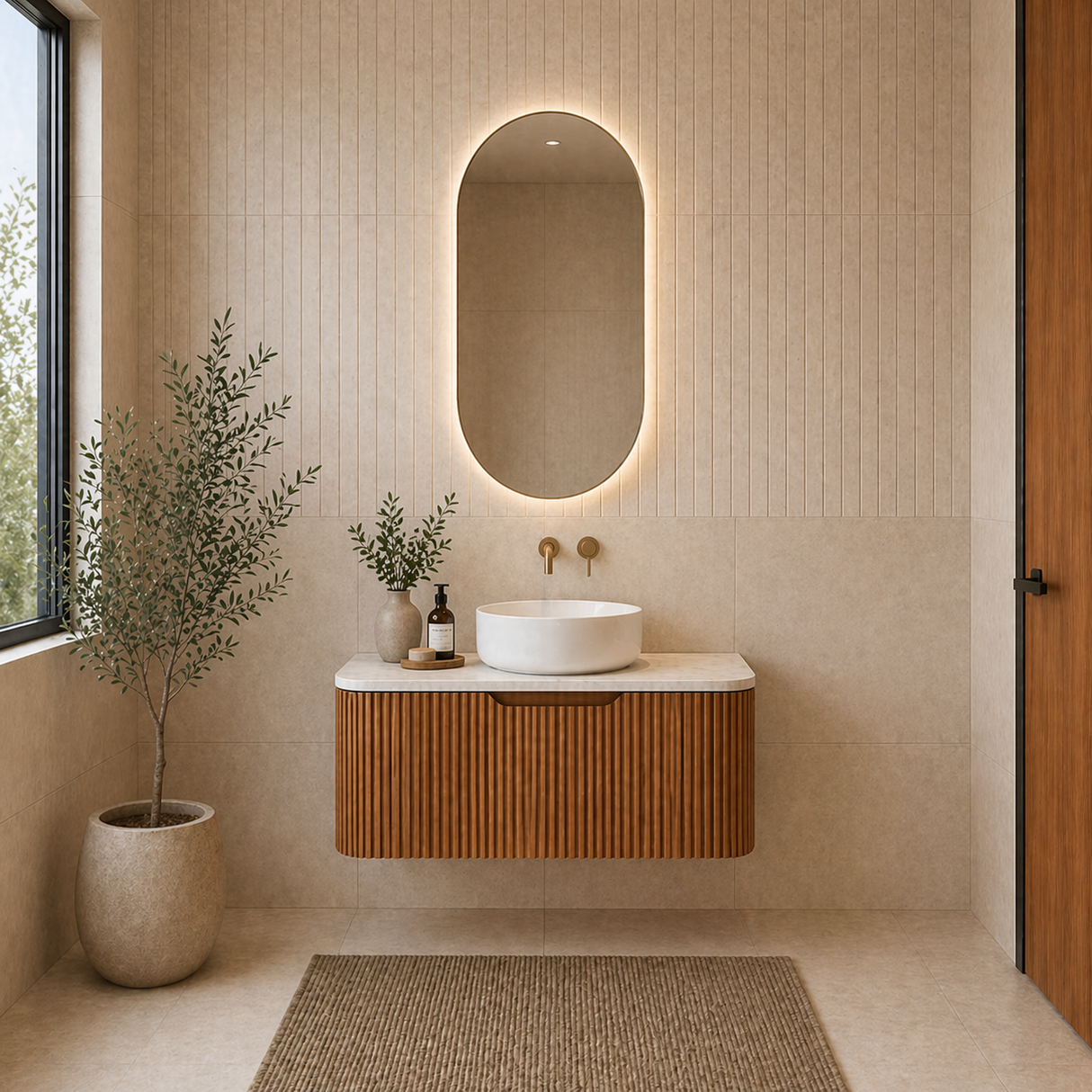 Riva BERGEN Curved Wall Hung Vanity (Solid Timber) (All Sizes)