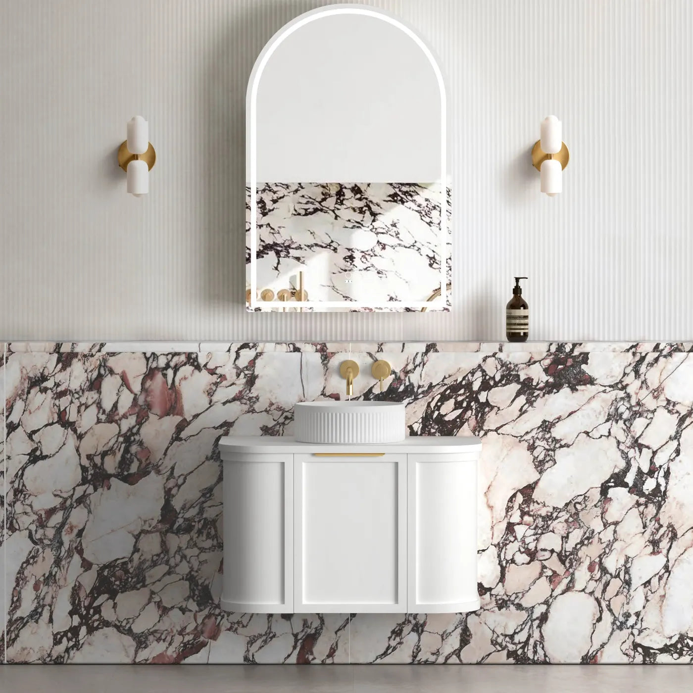 600mm bathroom cabinet curve white with handle  hamptons style