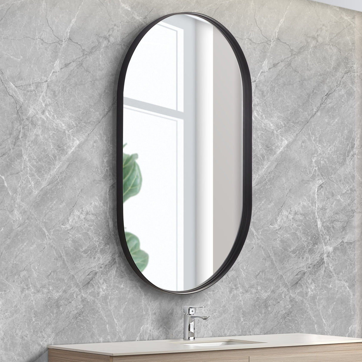 Poseidon Oval Framed Mirror 900/1000mm - Matte Black