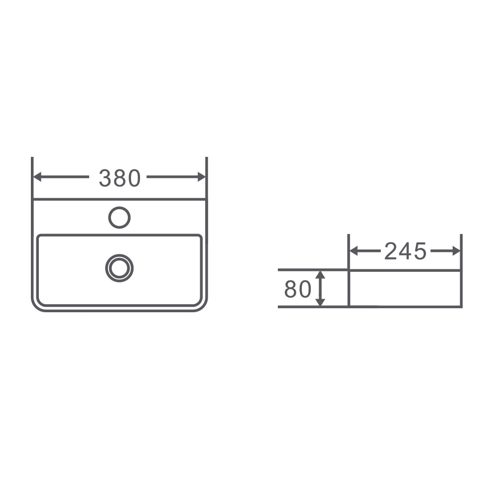 Compact Rectangle Wall Hung Basin (Mini 38) (Rectangle: 380x245x80)