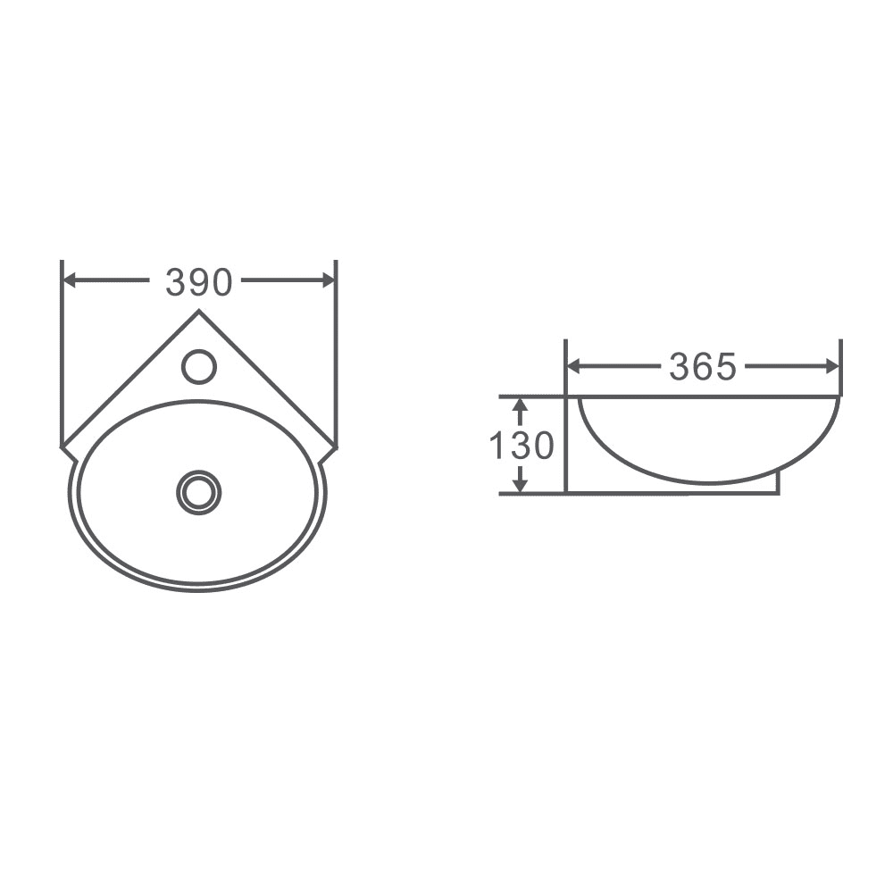 Compact Round Wall Hung Basin (Mini 39) (Round: 390x365x130)
