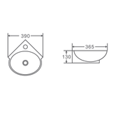 Compact Round Wall Hung Basin (Mini 39) (Round: 390x365x130)