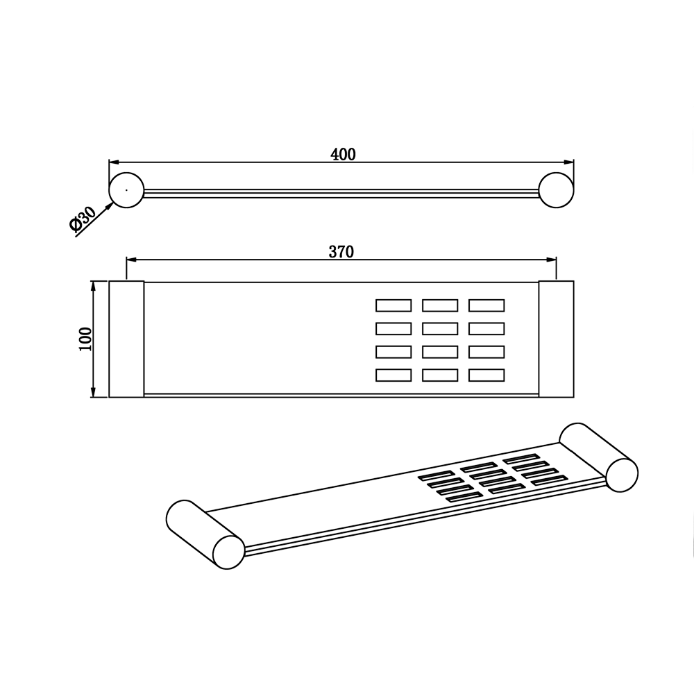 Aquaperla LUCID PIN Stainless Steel Towel Shelf – Dimensions