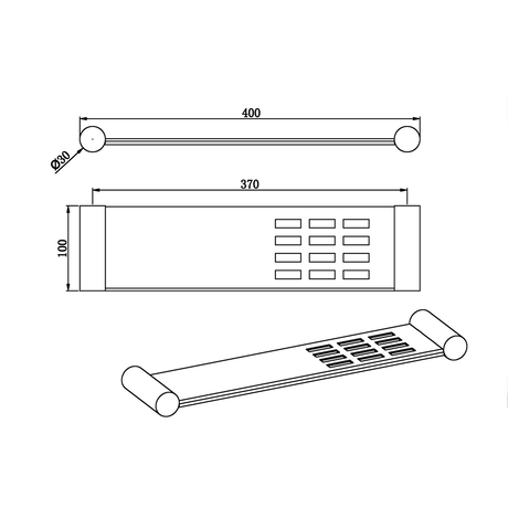 Aquaperla LUCID PIN Stainless Steel Towel Shelf – Dimensions