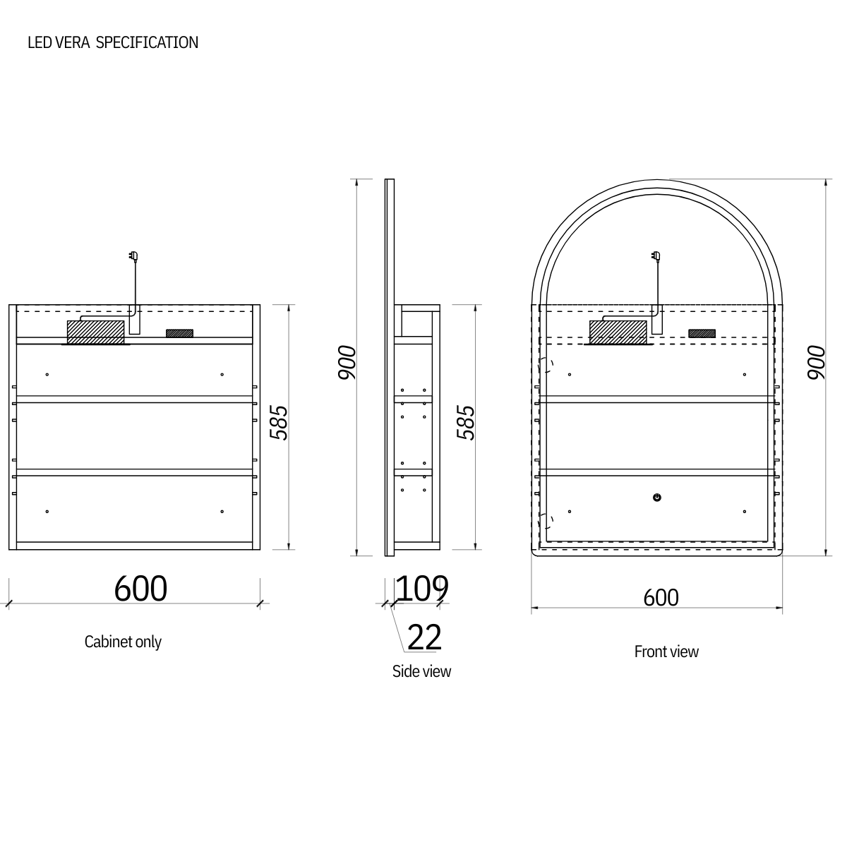 LED VERA Arch Shaving Cabinet White 900mm