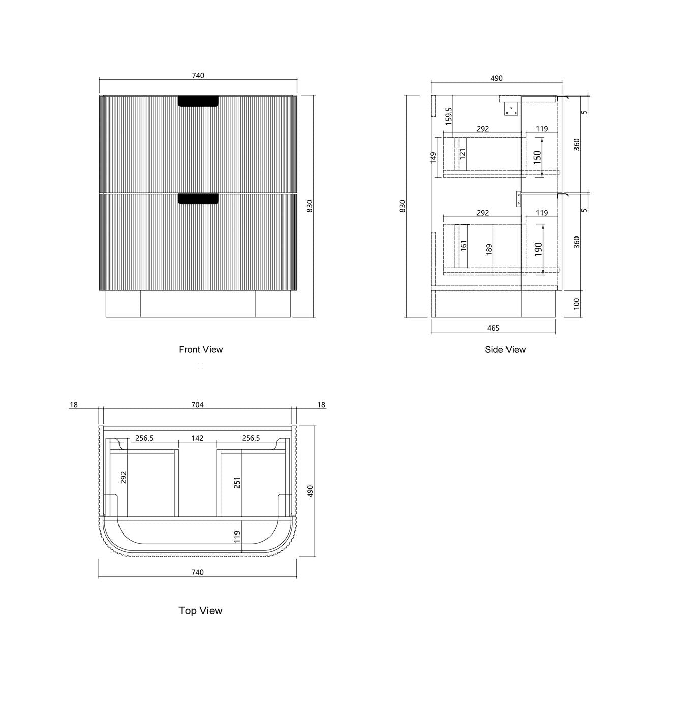 750 Havana floor standing vanity drawing