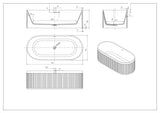 Cascade Solid Surface Stone Bathtub with Overflow (Matte Black) (1700mm)