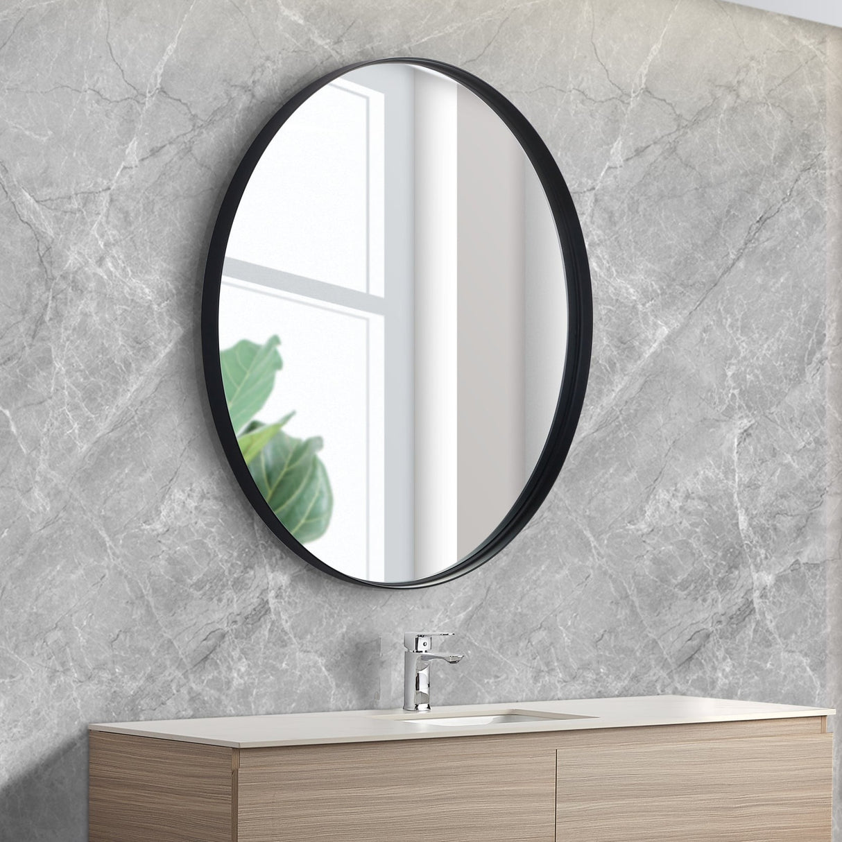 Poseidon Round Framed Mirror 600/700/800mm - Matte Black