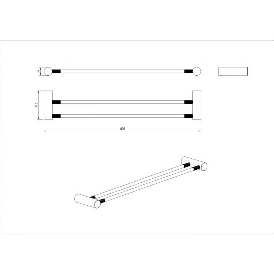 Caddence Double Towel Rail 600mm