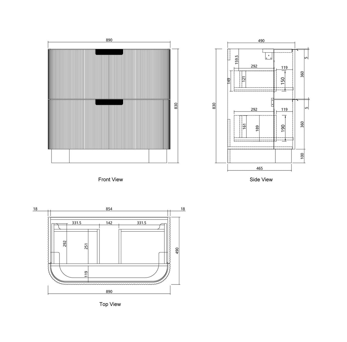900 Havana floor standing vanity drawing