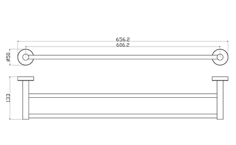 Otus Slimline SS304 Towel Rail Double 600mm - Technical Drawing