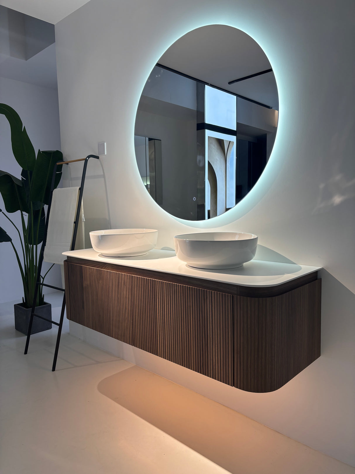 Waverton Groove Curved Wall Hung Vanity Florentine Walnut (All Sizes)