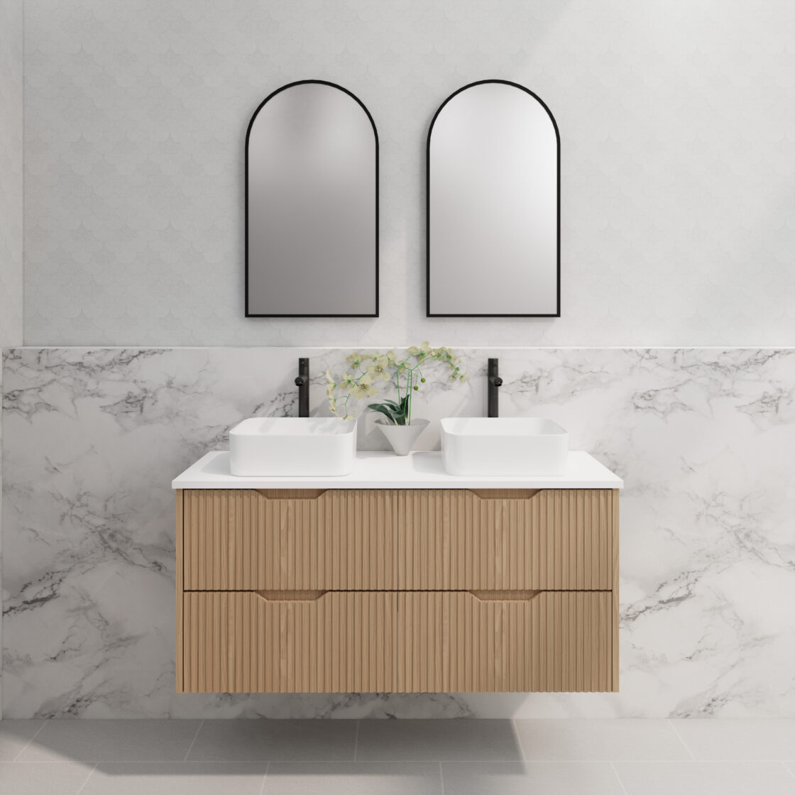 ABS BALI Wall Hung Double Bowl Vanity 1200mm (American Oak)