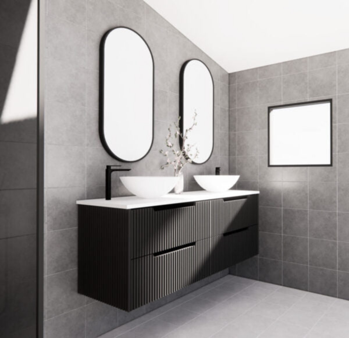 ABS BALI Wall Hung Double Bowl Vanity 1500mm (Matte Black)