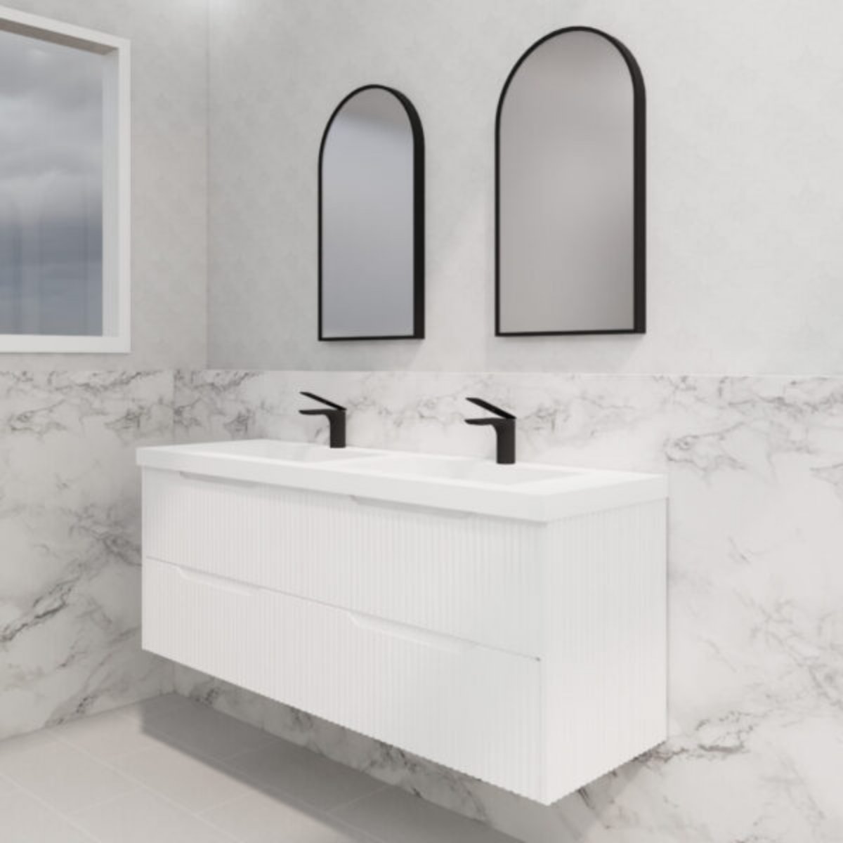 ABS BALI Wall Hung Double Bowl Vanity 1500mm (Matte White)
