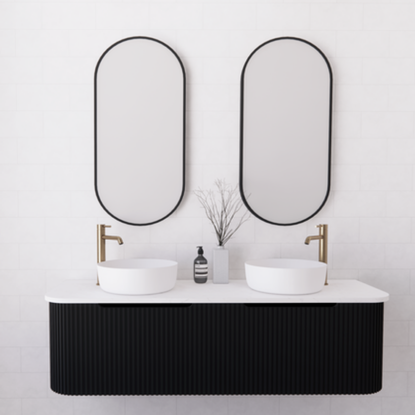 ABS BERGEN Wall Hung Double Bowl Vanity 1500mm (Matte Black)