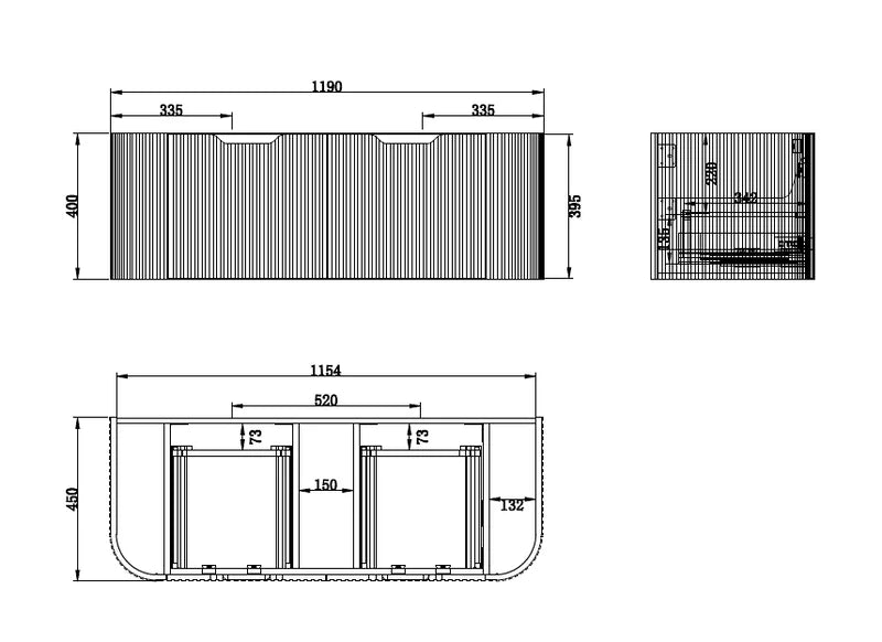 ABS BERGEN Wall Hung Vanity 1200mm-Drawing