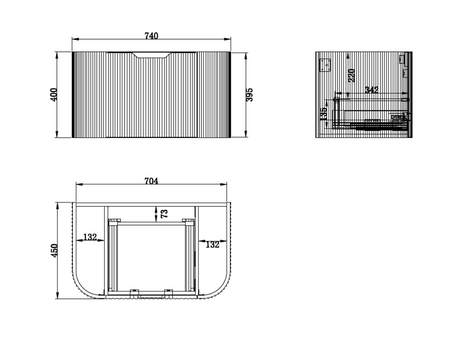 ABS BERGEN Wall Hung Vanity 750mm Drawing