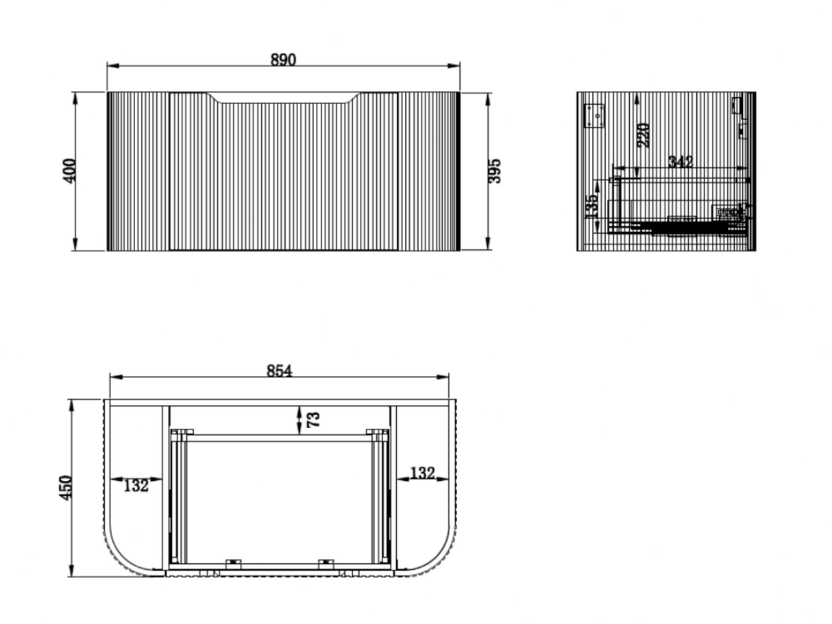 ABS BERGEN Wall Hung Vanity 900mm Drawing