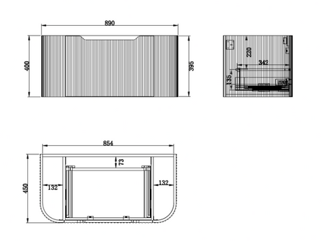 ABS BERGEN Wall Hung Vanity 900mm Drawing
