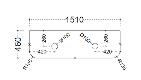 ABS Curved Stone Top 1500 double bowl Drawing