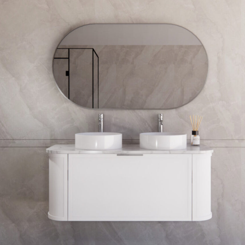 ABS HOUSTON Curved Double Bowl Wall Hung Vanity 1200mm (Matte White)