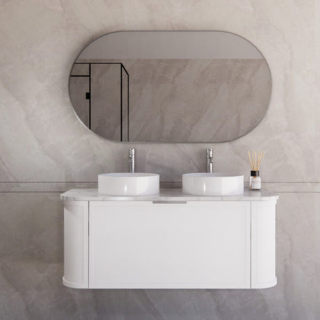 ABS HOUSTON Curved Double Bowl Wall Hung Vanity 1200mm (Matte White)