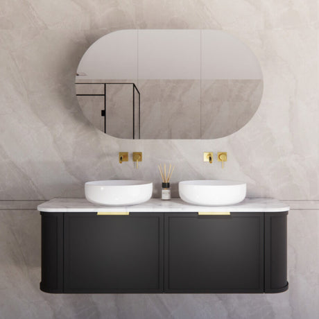 ABS HOUSTON Curved Double Bowl Wall Hung Vanity 1500mm (Matte Black)