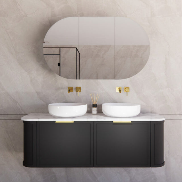 ABS HOUSTON Curved Double Bowl Wall Hung Vanity 1500mm (Matte Black)