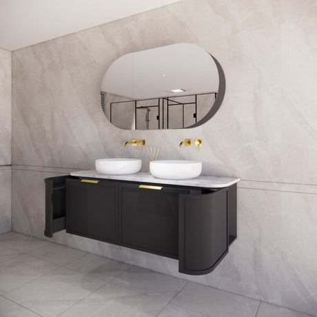 ABS HOUSTON Curved Double Bowl Wall Hung Vanity 1500mm (Matte Black)