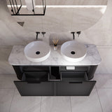 ABS HOUSTON Curved Double Bowl Wall Hung Vanity 1500mm (Matte Black)