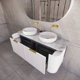 ABS HOUSTON Curved Double Bowl Wall Hung Vanity 1500mm (Matte White)