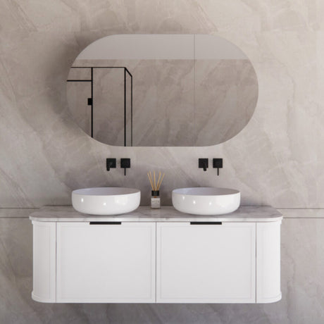 ABS HOUSTON Curved Double Bowl Wall Hung Vanity 1500mm (Matte White)