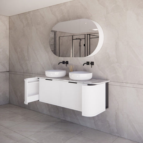ABS HOUSTON Curved Double Bowl Wall Hung Vanity 1500mm (Matte White)