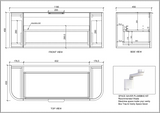 ABS HOUSTON Curved Single Bowl Wall Hung Vanity 1200mm (Matte Black) drawing