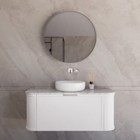 ABS HOUSTON Curved Single Bowl Wall Hung Vanity 1200mm (Matte White)