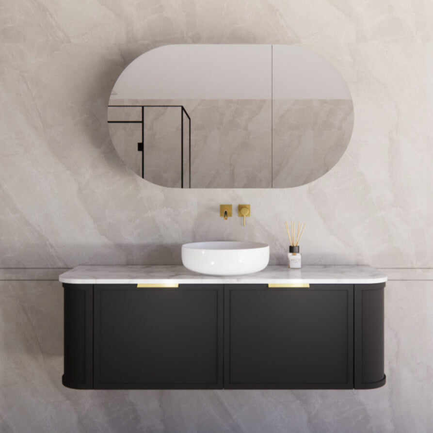 ABS HOUSTON Curved Single Bowl Wall Hung Vanity 1500mm (Matte Black)