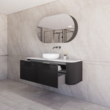 ABS HOUSTON Curved Single Bowl Wall Hung Vanity 1500mm (Matte Black)