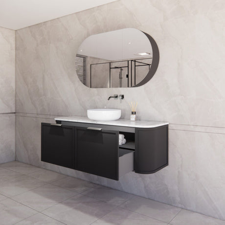 ABS HOUSTON Curved Single Bowl Wall Hung Vanity 1500mm (Matte Black)