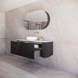 ABS HOUSTON Curved Single Bowl Wall Hung Vanity 1500mm (Matte Black)