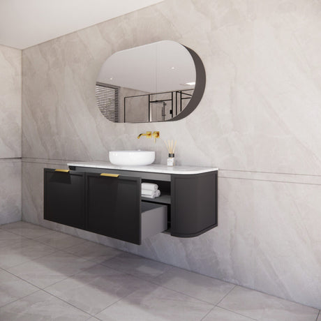 ABS HOUSTON Curved Single Bowl Wall Hung Vanity 1500mm (Matte Black)