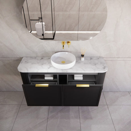 ABS HOUSTON Curved Single Bowl Wall Hung Vanity 1500mm (Matte Black)