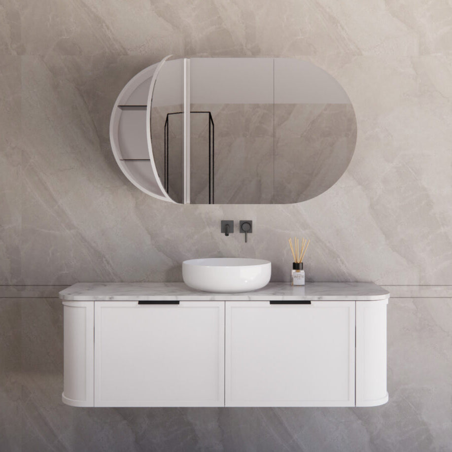ABS HOUSTON Curved Single Bowl Wall Hung Vanity 1500mm (Matte White)