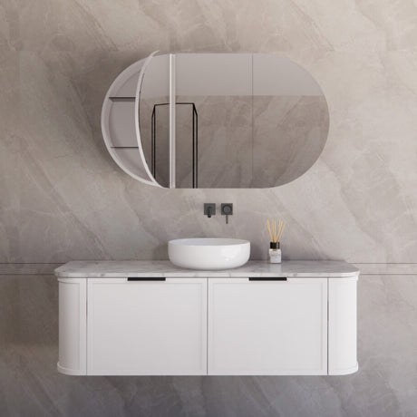 ABS HOUSTON Curved Single Bowl Wall Hung Vanity 1500mm (Matte White)