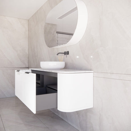 ABS HOUSTON Curved Single Bowl Wall Hung Vanity 1500mm (Matte White)