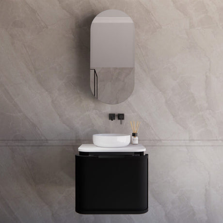 ABS HOUSTON Curved Wall Hung Vanity 600mm R90 (Matte Black)