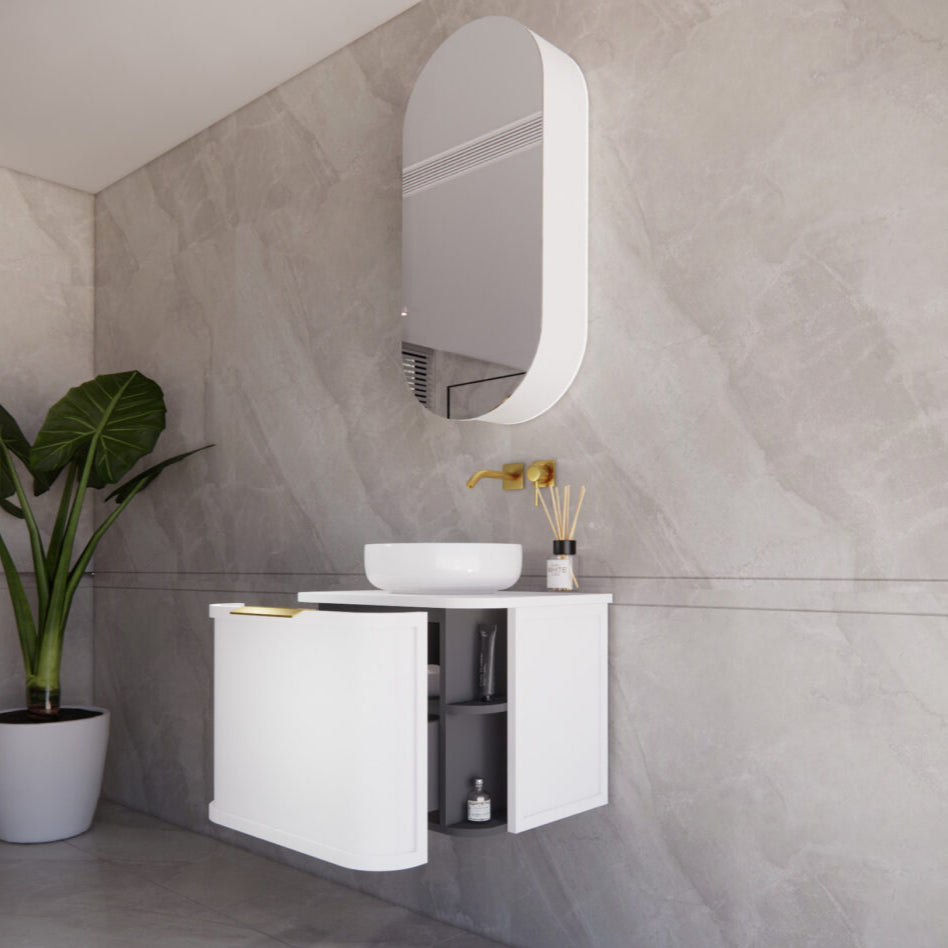 ABS HOUSTON Curved Wall Hung Vanity 600mm R90 (Matte White)